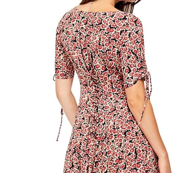 Free People Red Floral Lace Up Summer Short Dress Sz XS - Picture 2 of 16